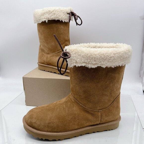 UGG Australia Sarissa Shearling Short Chestnut Waterproof Boots Suede US 11 - Picture 3 of 12